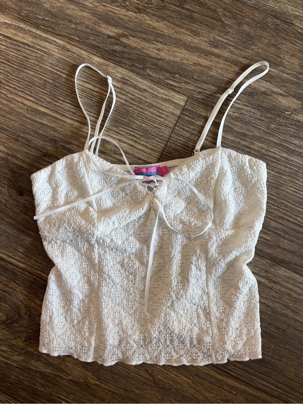 Edikted White Lace Tie-Front Camisole Top
